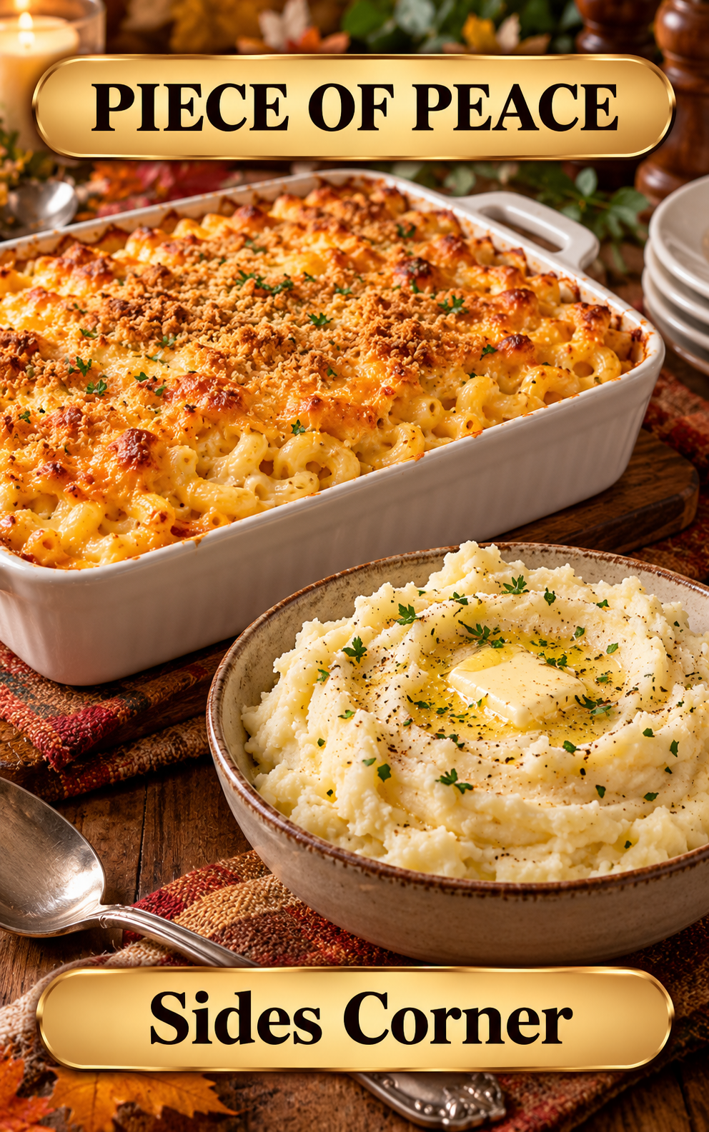 Baked macaroni and cheese with mashed potatoes